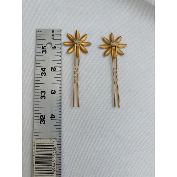Colette Malouf Gold Tone Daisy Flower Hair Pins Pair Crystal Center Wedding Set main image 4